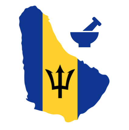 Barbados map with pill, colored in there flag