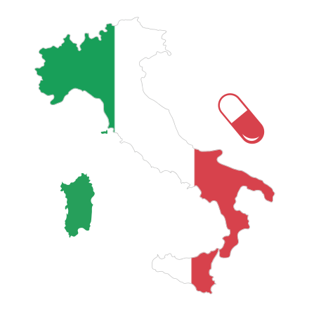 italy map with pill, colored in there flag