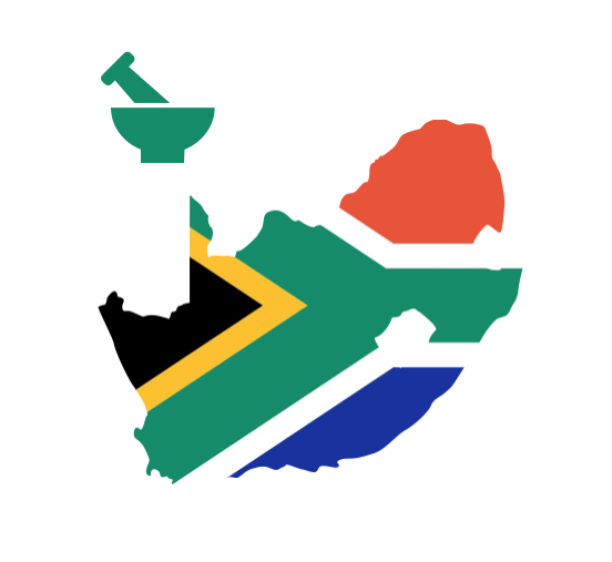 South Africa map with pill, colored in there flag