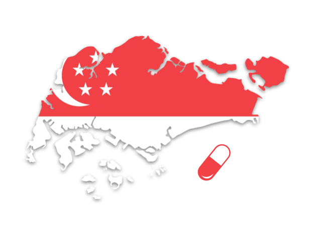 singapore map with pill, colored in there flag