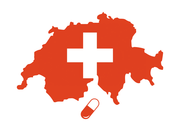Swiss map with pill, colored in there flag